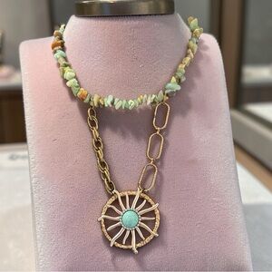 Boho Western Chic Distressed Gold and Turquoise Multicolored Necklace